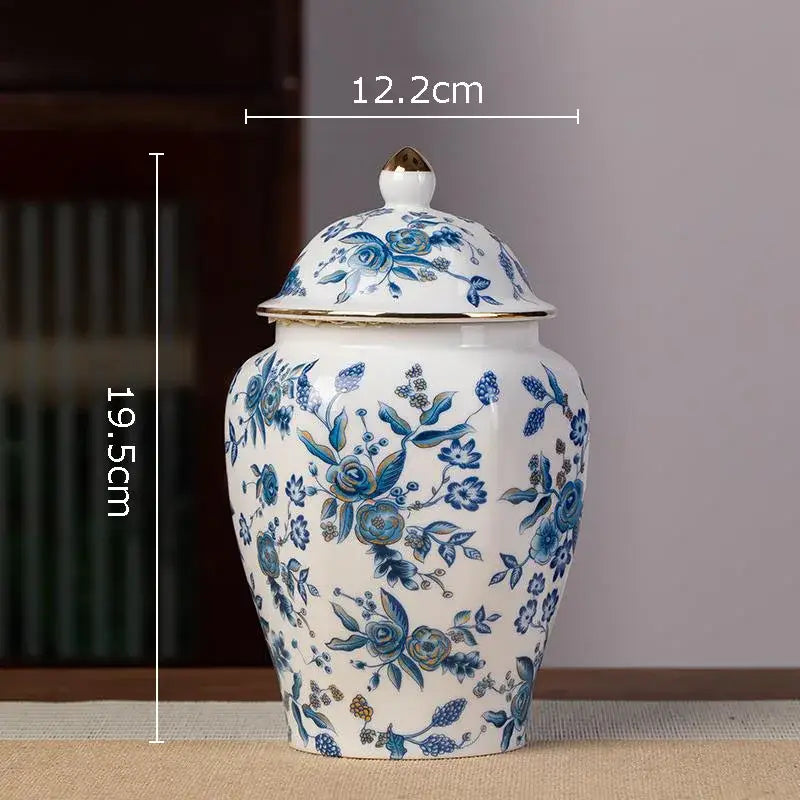 Hand-painted floral white porcelain tea canister kitchen storage jar