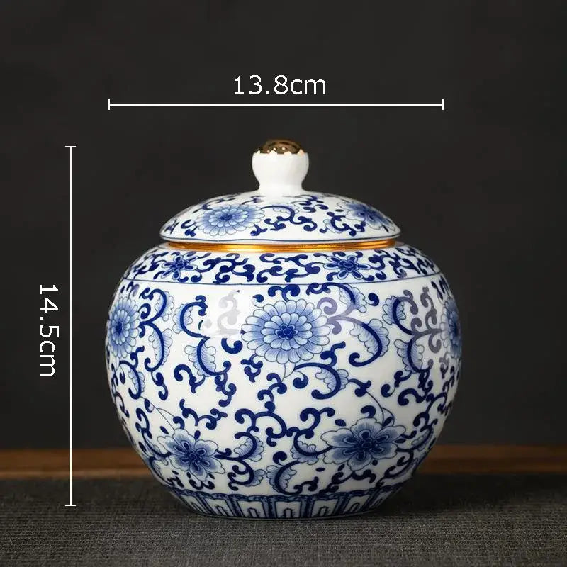 Hand-painted floral white porcelain tea canister kitchen storage jar