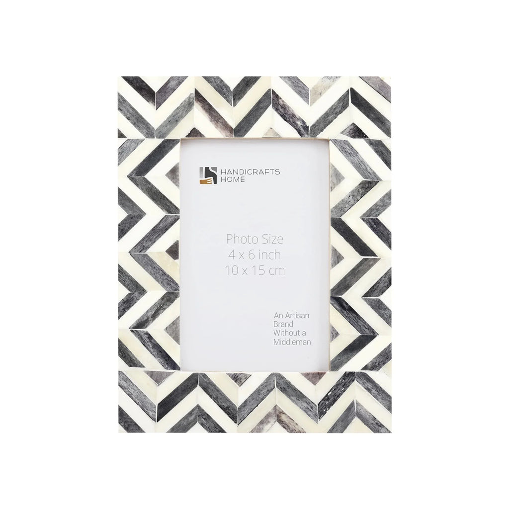 Picture Frame Zigzag Herringbone Collection Bone Inlay Grey – 4x6"