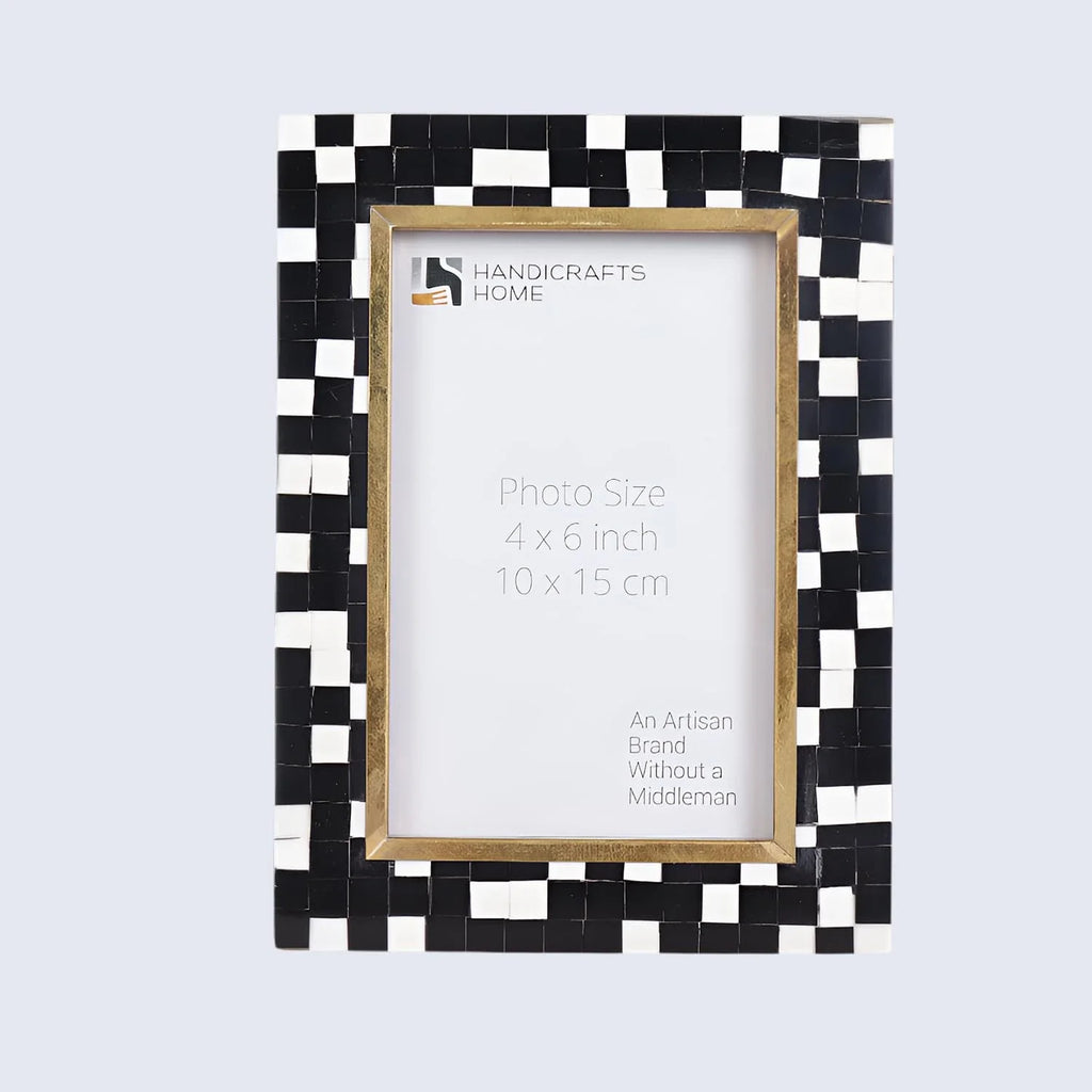 Picture Frames Halo Mosaic Collection Resin Inlay With Brass Accents, Black- 4x6