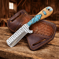 Handmade Cowboy Bull Cutter Knife – Rasp File Steel Blade with Turquoise & Wood Handle