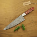 12 Inch Handmade Damascus Gyuto Chef Knife – Japanese Style Blade with Red Pakka Wood Handle