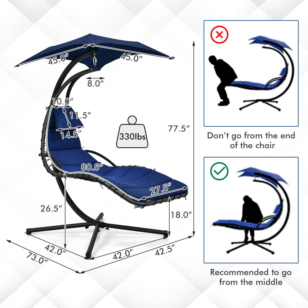 Hanging Curved Steel Swing Chaise Lounger with Removable Canopy