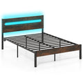 Heavy-Duty Metal Slats Support Bed Platform with Charging Station