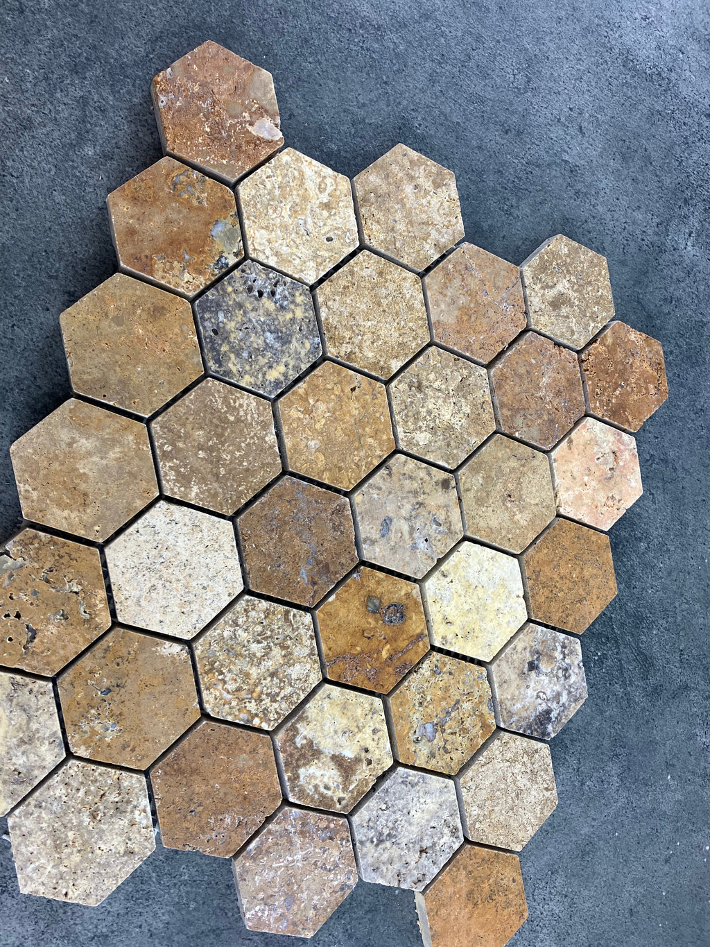 Scabos Travertine 2 Inch Hexagon Mosaic Tile 12x12 Mesh Backing