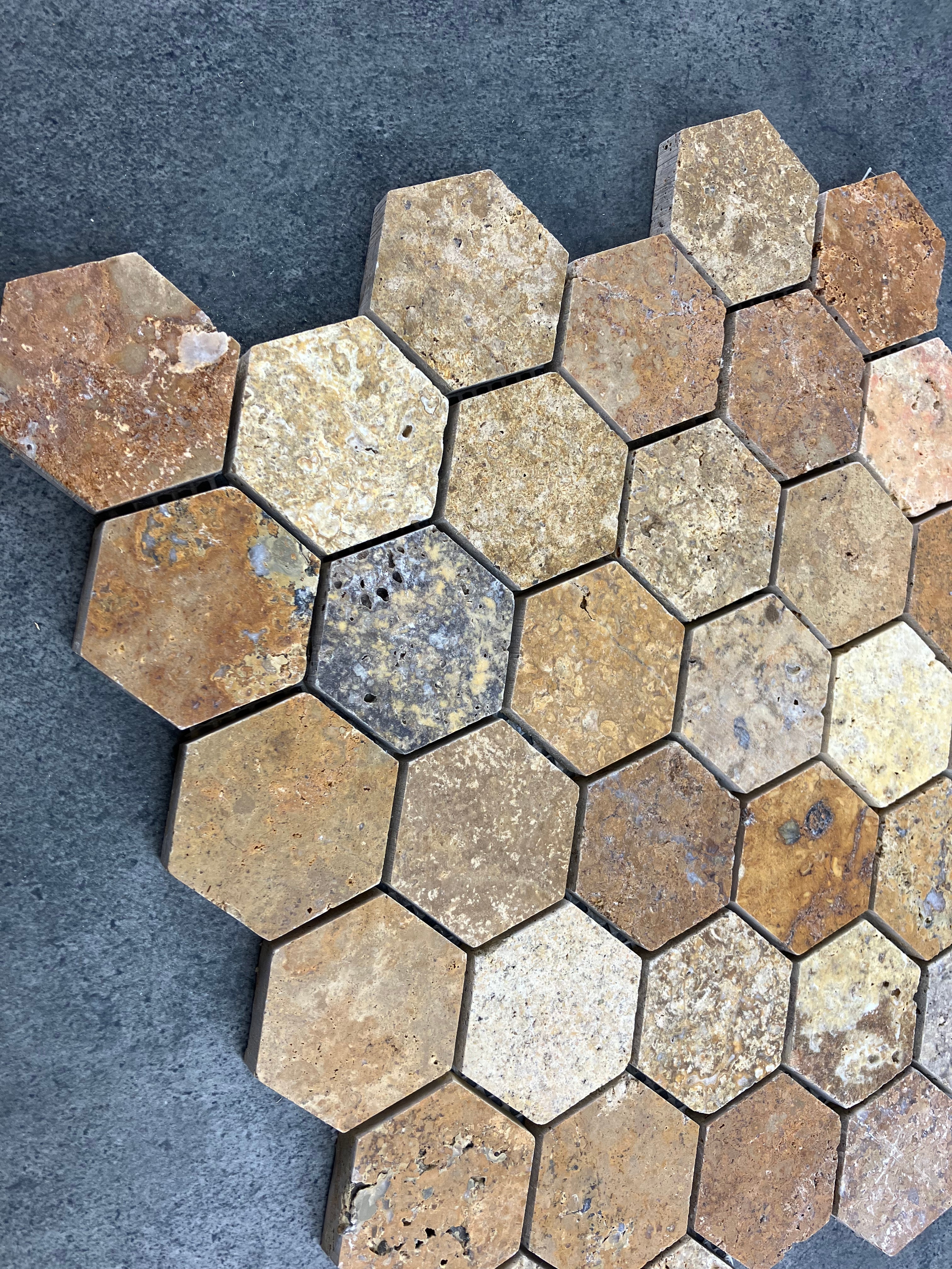 Scabos Travertine 2 Inch Hexagon Mosaic Tile 12x12 Mesh Backing