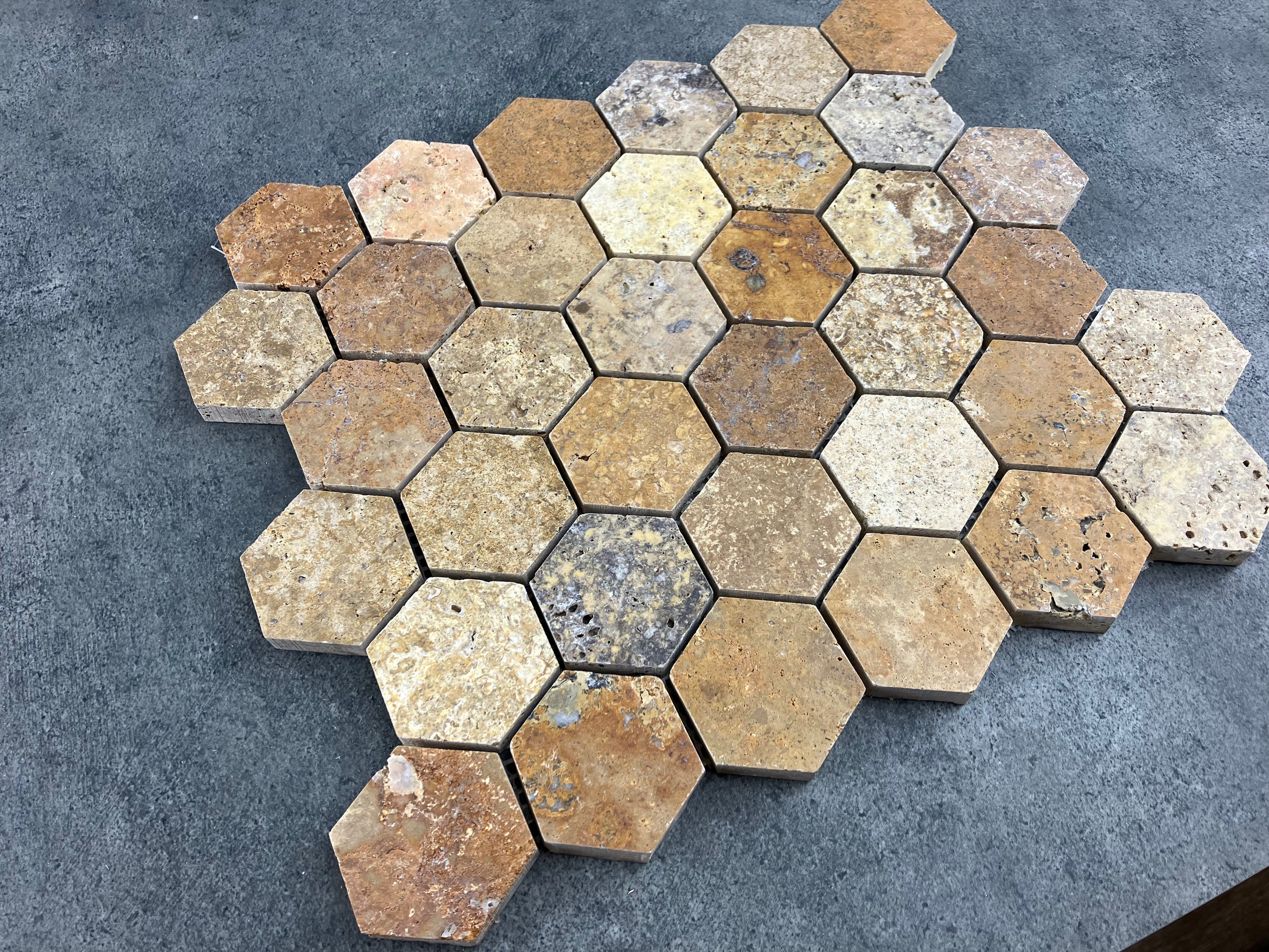 Scabos Travertine 2 Inch Hexagon Mosaic Tile 12x12 Mesh Backing