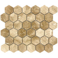 Patara Honed Travertine Hexagon Mosaic Tile 12x12 Walnut Brown Natural Pre Mounted
