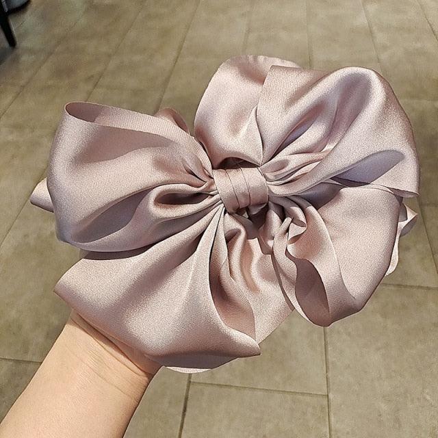 High Quatity Solid Color Big Bow Hairpins For Girl Popular Hair Clip For Women Sweet Two-layer Satin Hairgrip Gorgeous Hair Accessories For Women