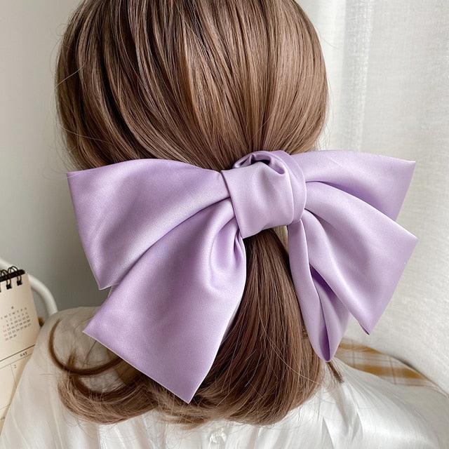 High Quatity Solid Color Big Bow Hairpins For Girl Popular Hair Clip For Women Sweet Two-layer Satin Hairgrip Gorgeous Hair Accessories For Women