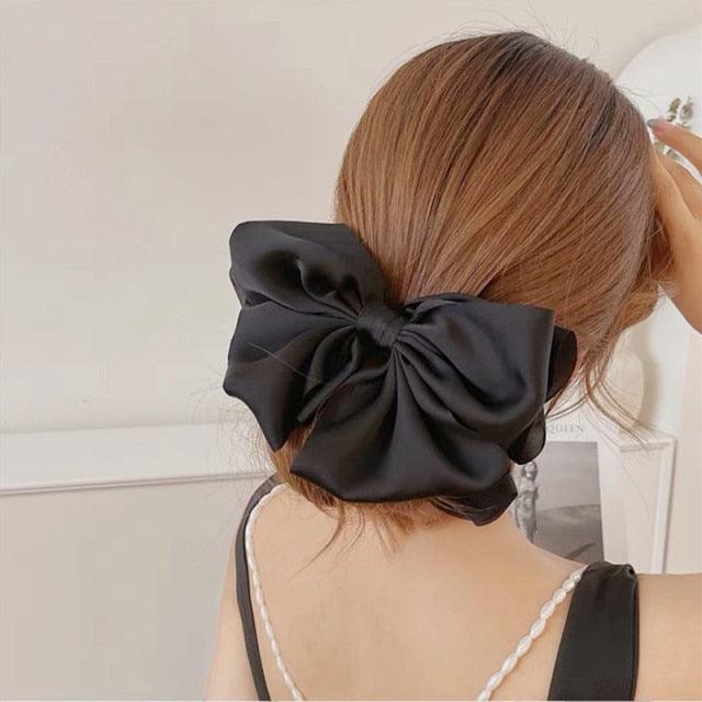 High Quatity Solid Color Big Bow Hairpins For Girl Popular Hair Clip For Women Sweet Two-layer Satin Hairgrip Gorgeous Hair Accessories For Women