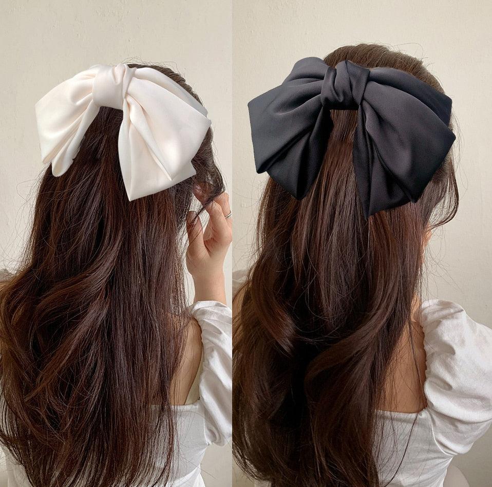 High Quatity Solid Color Big Bow Hairpins For Girl Popular Hair Clip For Women Sweet Two-layer Satin Hairgrip Gorgeous Hair Accessories For Women