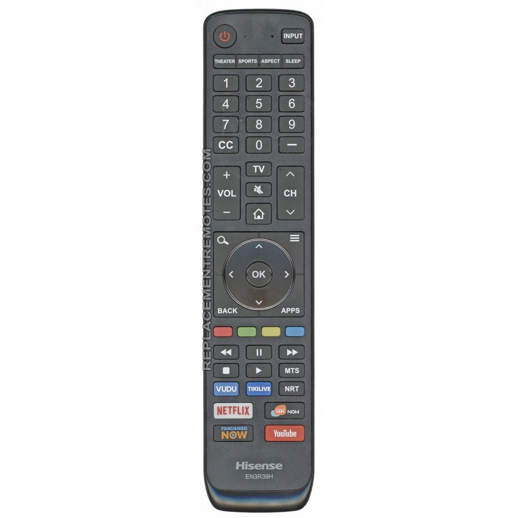 Hisense EN3R39H 2018 Smart TV Remote Control | Vudu | TikiLive | Netflix | 4KNow | Fandango | YouTube - EN3R39H