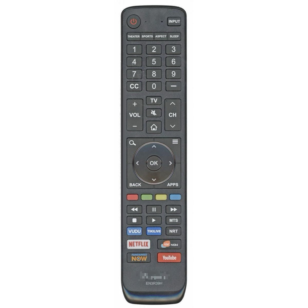 Hisense EN3R39H 2018 Smart TV Remote Control | Vudu | TikiLive | Netflix | 4KNow | Fandango | YouTube - EN3R39H