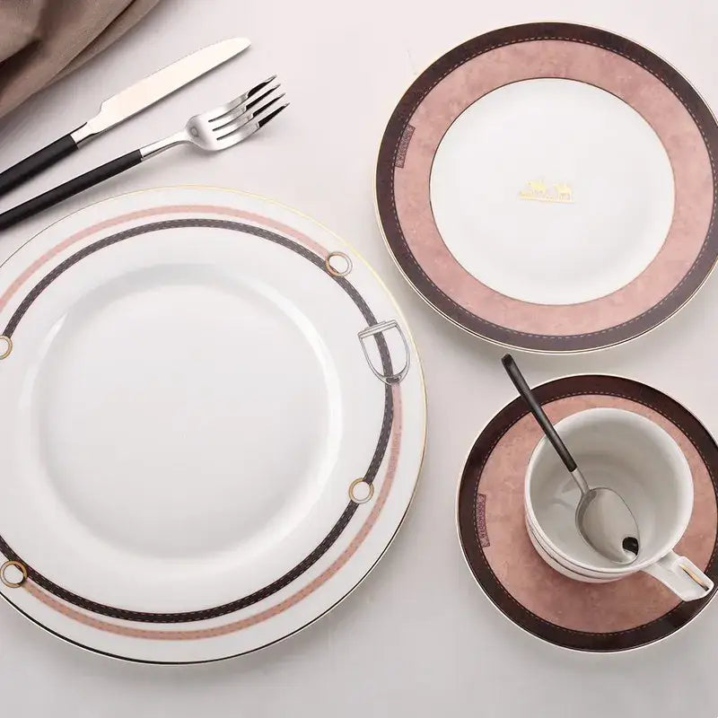 DecorBites™ Bone China Tableware Set: Dinner Plate, Coffee Cup, Saucer, Service Plate, Tea Cup