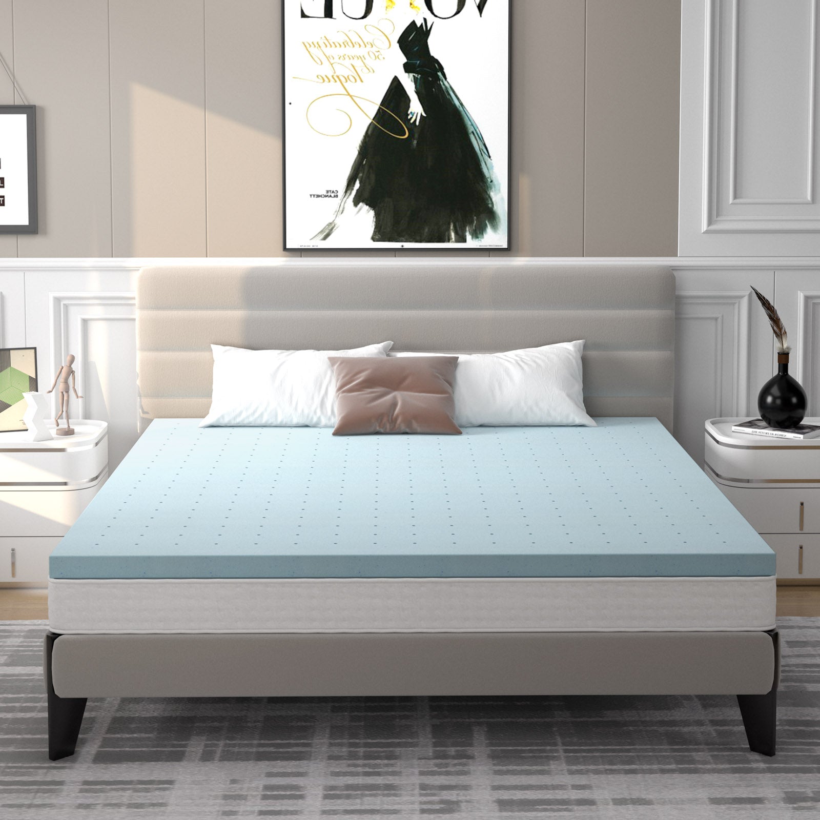 4 Inch Gel Injection Memory Foam Mattress Top Ventilated Mattress Double Bed