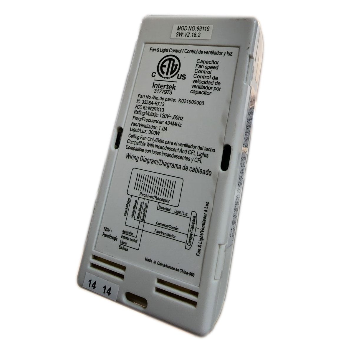 Substitute for Hunter 99119 - IN2RX13 Ceiling Fan Receiver [63T-AC83T-KIT]