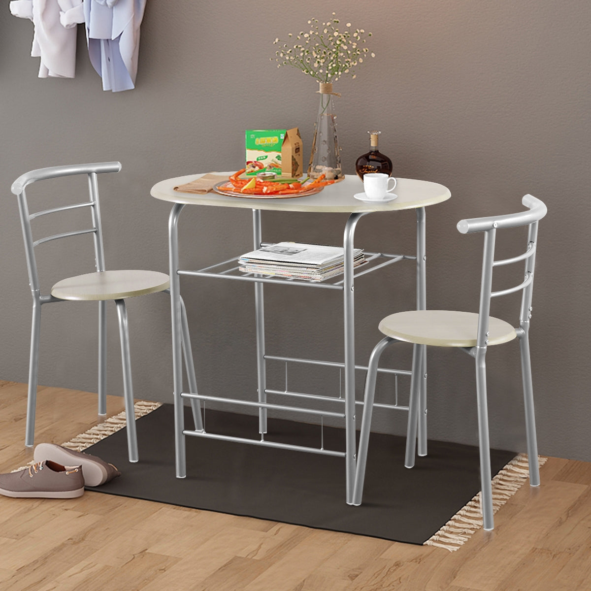 3 pcs Home Kitchen Bistro Pub Dining Table 2 Chairs Set