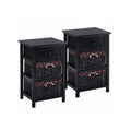 3 Tier Set of 2 Wood Nightstand with 1 and 2 Drawer
