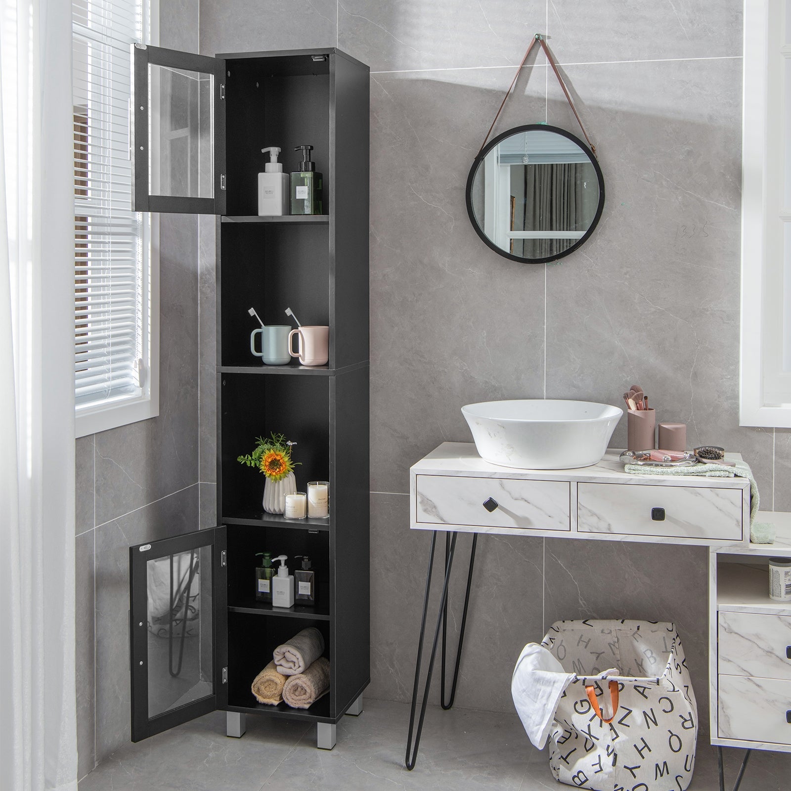 71 Inch Tall Tower Bathroom Storage Cabinet and Organizer Display Shelves for Bedroom
