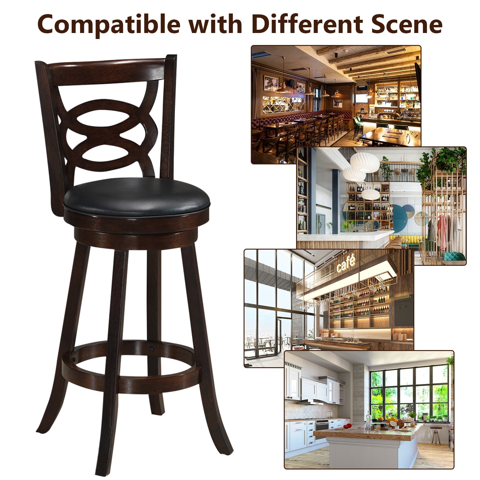 Counter Height Upholstered Espresso Swivel Dining Chair with Cushion Seat