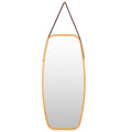 Modern Wall Mirror with Bamboo Frame and Adjustable Leather Strap