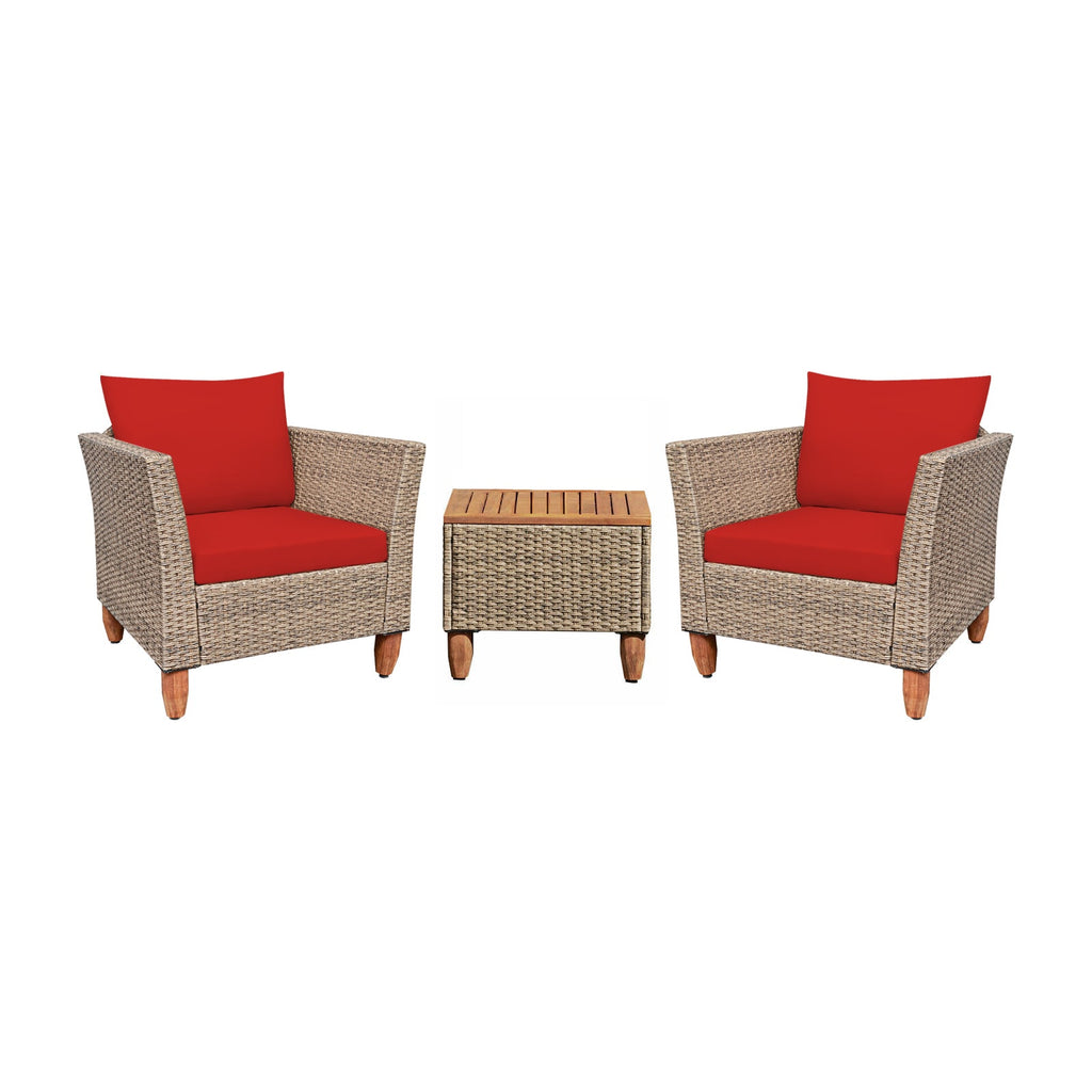 3 Pieces Patio Rattan Furniture Set with Washable Cushion for Yard Porch