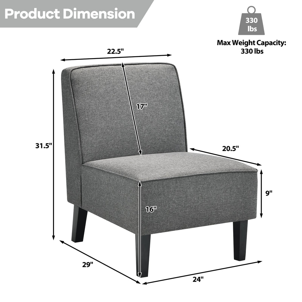 Modern Armless Accent Sofa Chair with Rubber Wood Legs