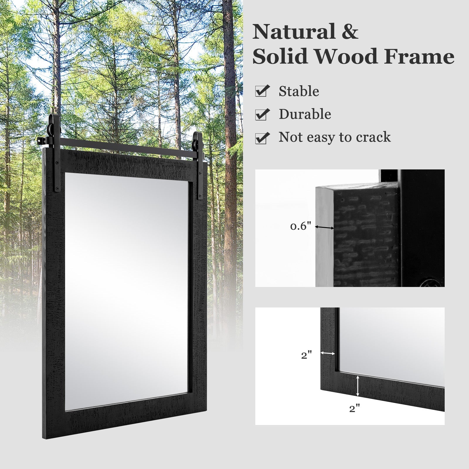 30 x 22 Inch Wall Mount Mirror with Wood Frame