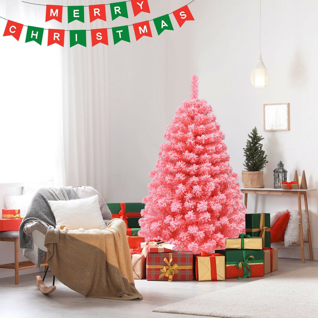 Pink Christmas Tree with Snow Flocked PVC Tips and Metal Stand