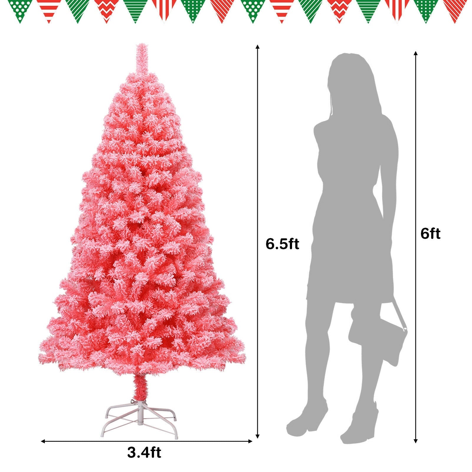 Pink Christmas Tree with Snow Flocked PVC Tips and Metal Stand