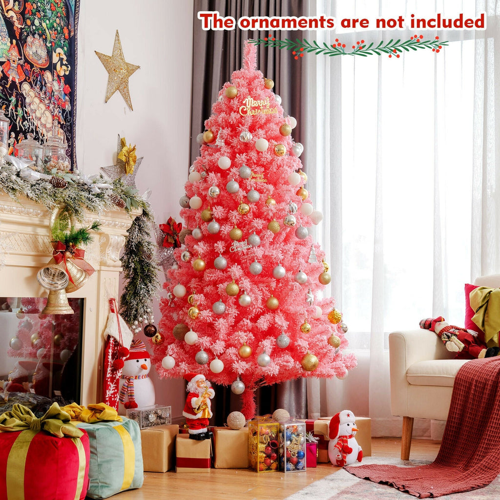Pink Christmas Tree with Snow Flocked PVC Tips and Metal Stand