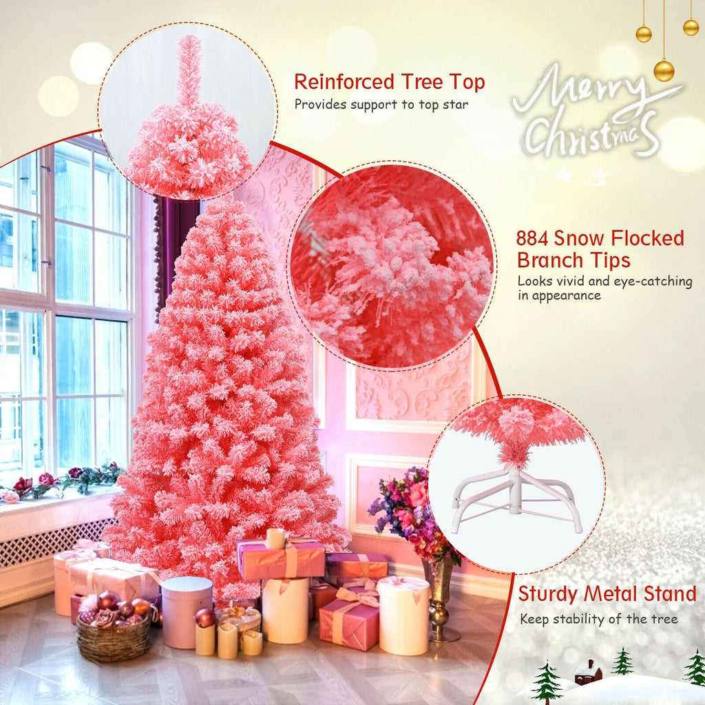 Pink Christmas Tree with Snow Flocked PVC Tips and Metal Stand
