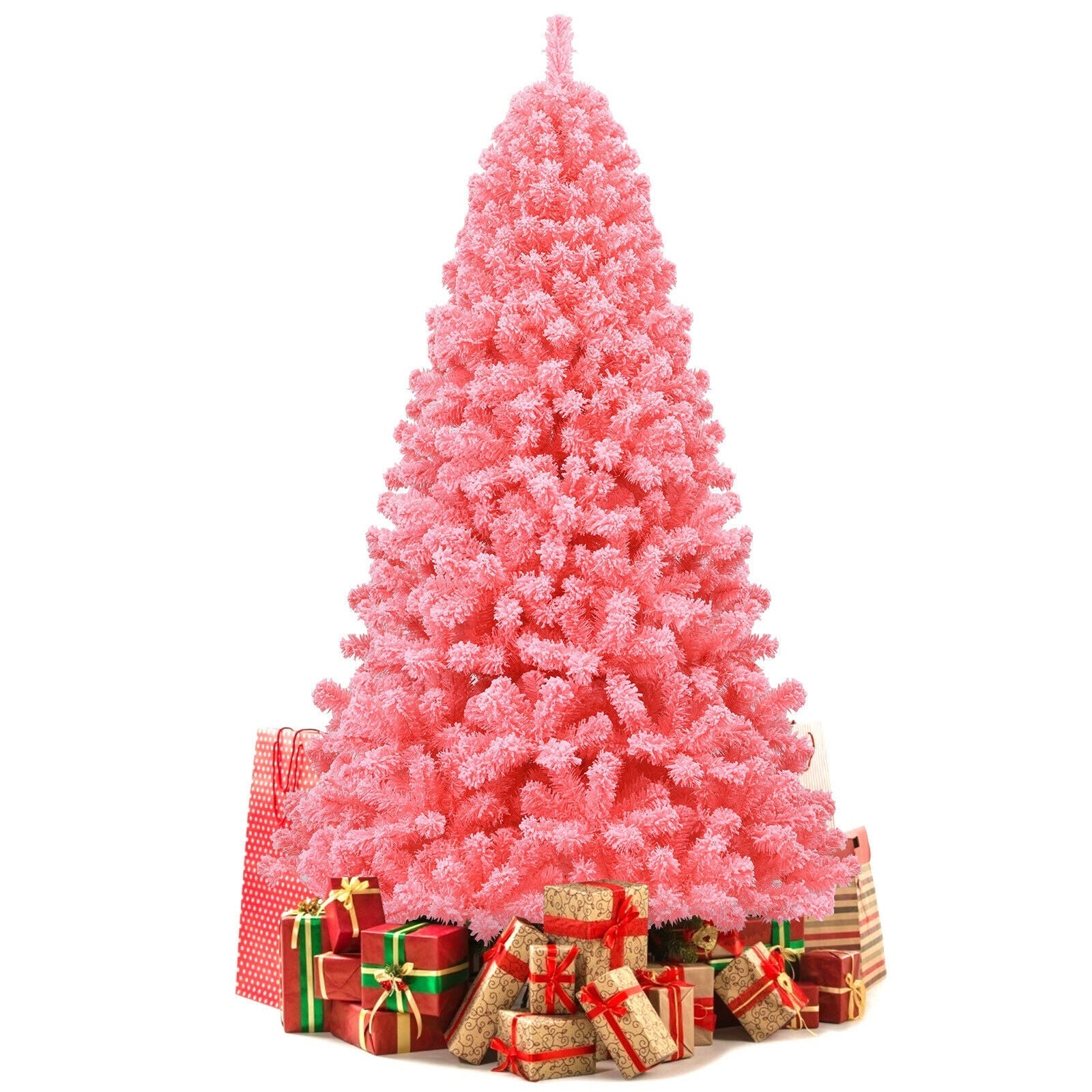 Pink Christmas Tree with Snow Flocked PVC Tips and Metal Stand