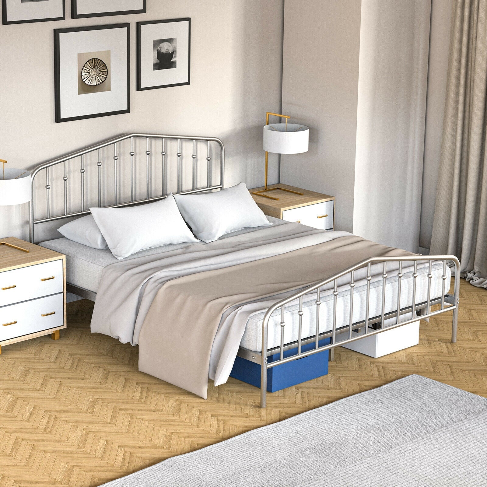 Queen Size Metal Bed Frame Slat Platform