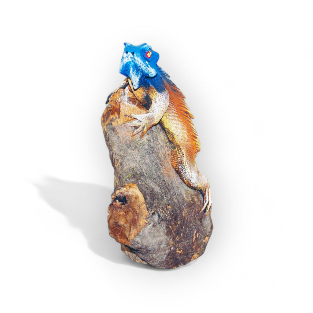 Lifelike Iguana on a Log Blue 6" Tall