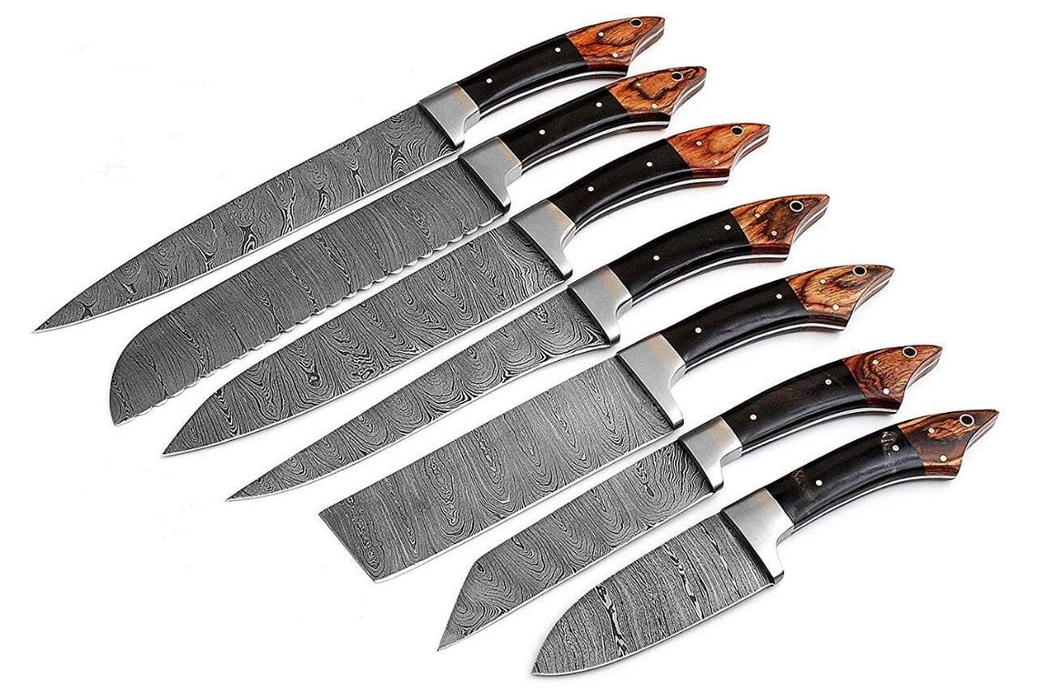 Custom Handmade Damascus Steel Japanese Knife – 13” with Pakka Wood or Resin Handle, Steel Bolster & Leather Roll