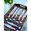 Custom Handmade Damascus Chef Knife – 13” Bone & Exotic Wood Handle with Steel Bolster & Leather Roll | Best Home Knife Set