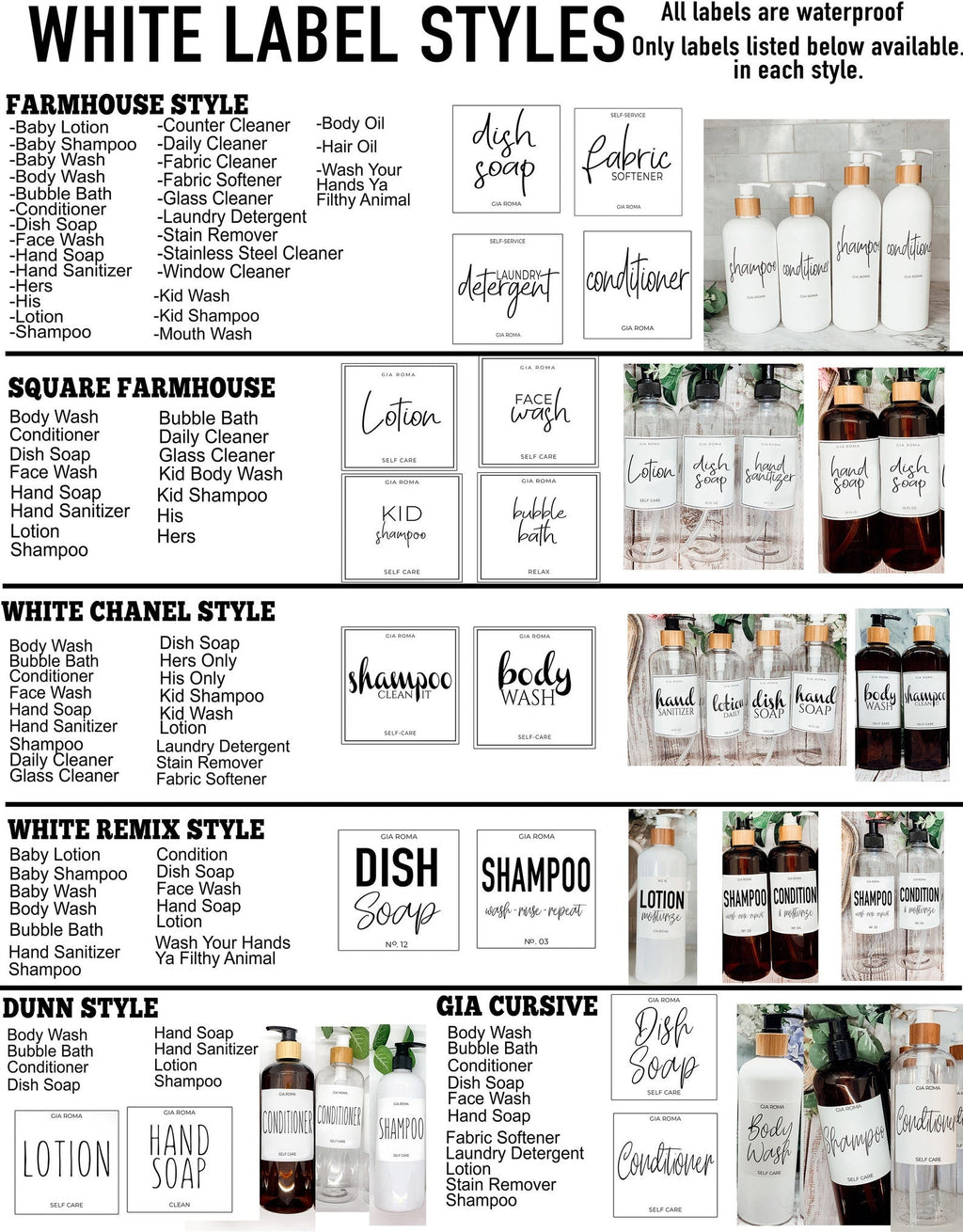 16oz Plastic Spray Bottles With White Or Black Waterproof Labels