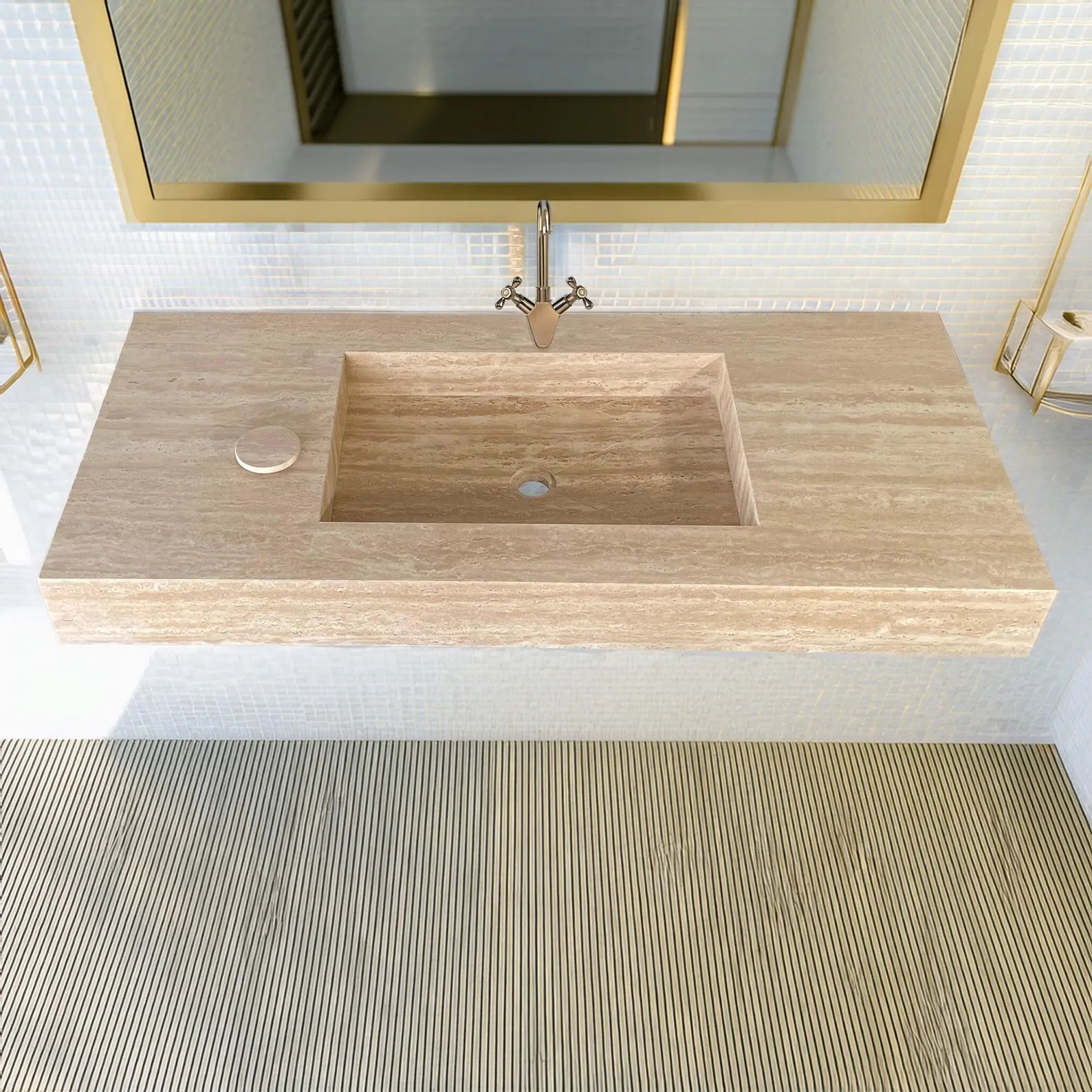 Travertine Natural Stone Handcrafted Bathroom Sink - Spa Style