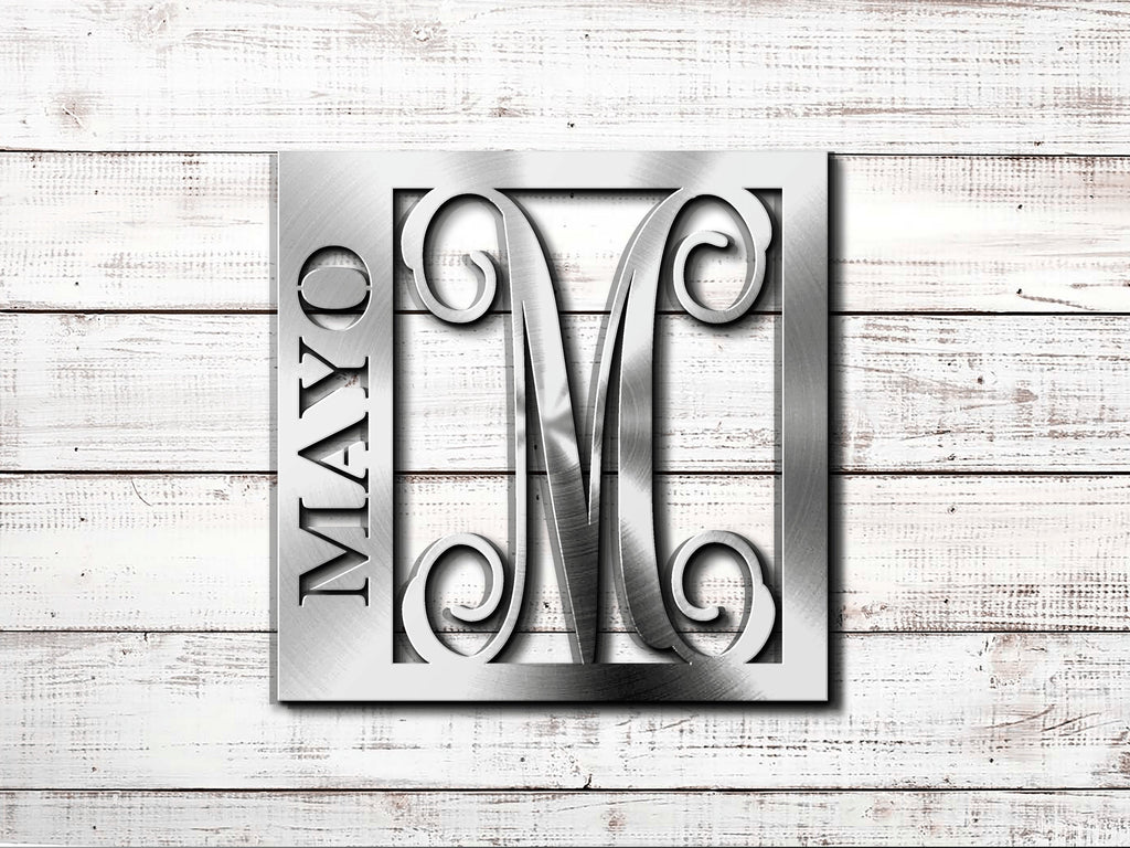 Last Name Monogram Sign, Last Name with Initial Monogram Sign, Custom Initial Sign, Personalized Last Name Sign, Metal Wall Décor Sign