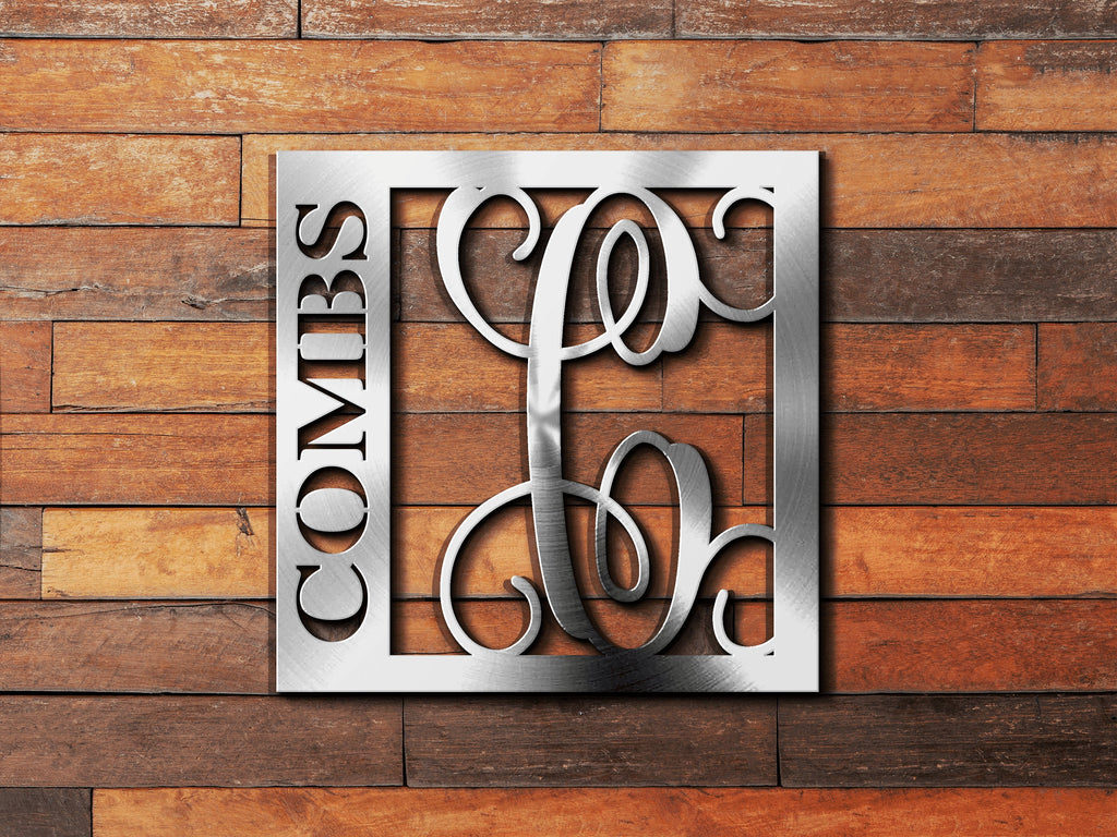 Last Name Monogram Sign, Last Name with Initial Monogram Sign, Custom Initial Sign, Personalized Last Name Sign, Metal Wall Décor Sign
