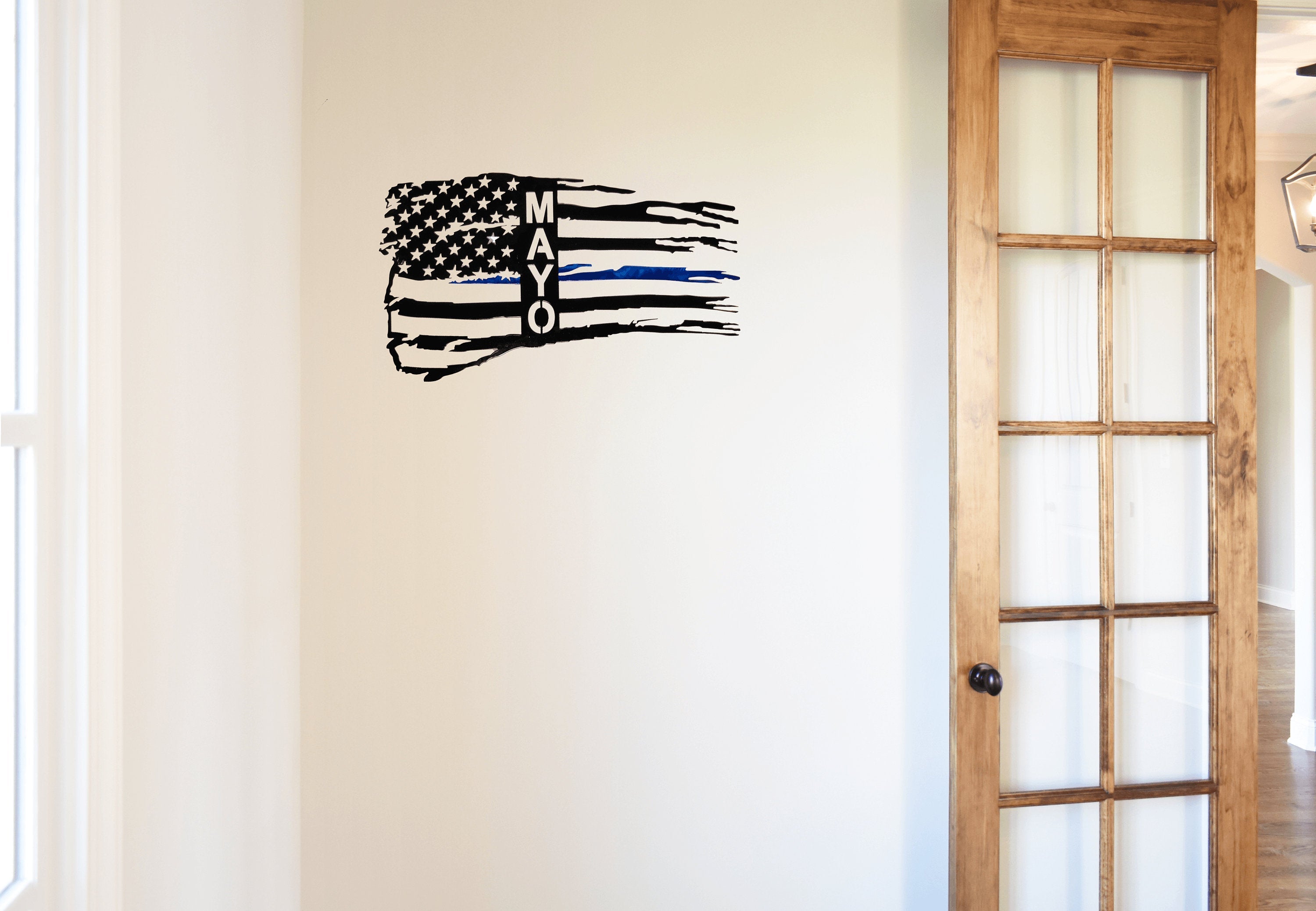 Personalized Tattered Thin Blue Line American Flag Custom Metal Wall Art