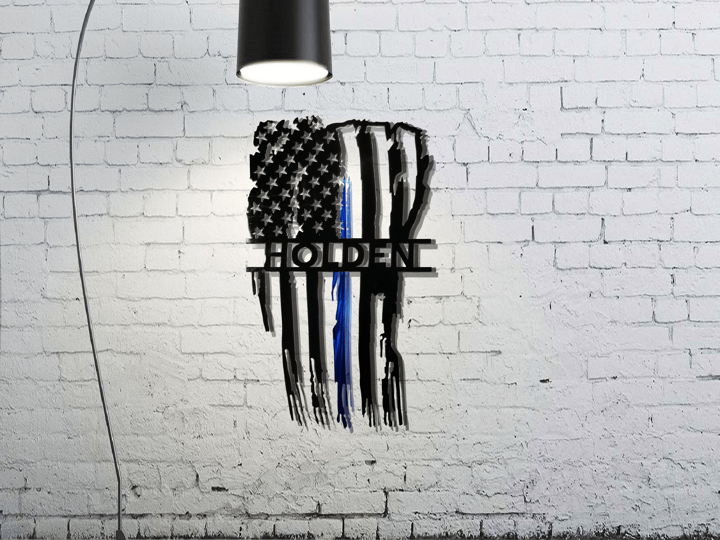 Personalized Vertical Tattered Thin Blue Line American Flag Custom Metal Wall Art