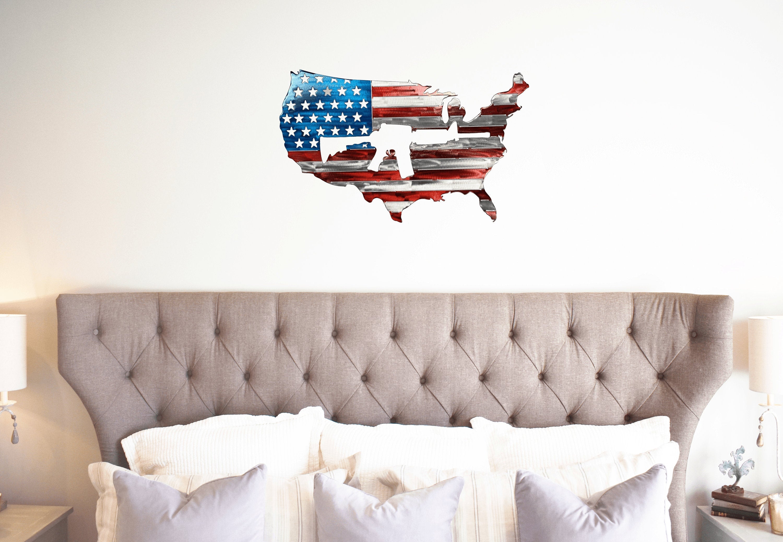 USA Shaped American Flag AR-15 Metal Wall Gun Art Patriotic 24"  USA Metal Flag