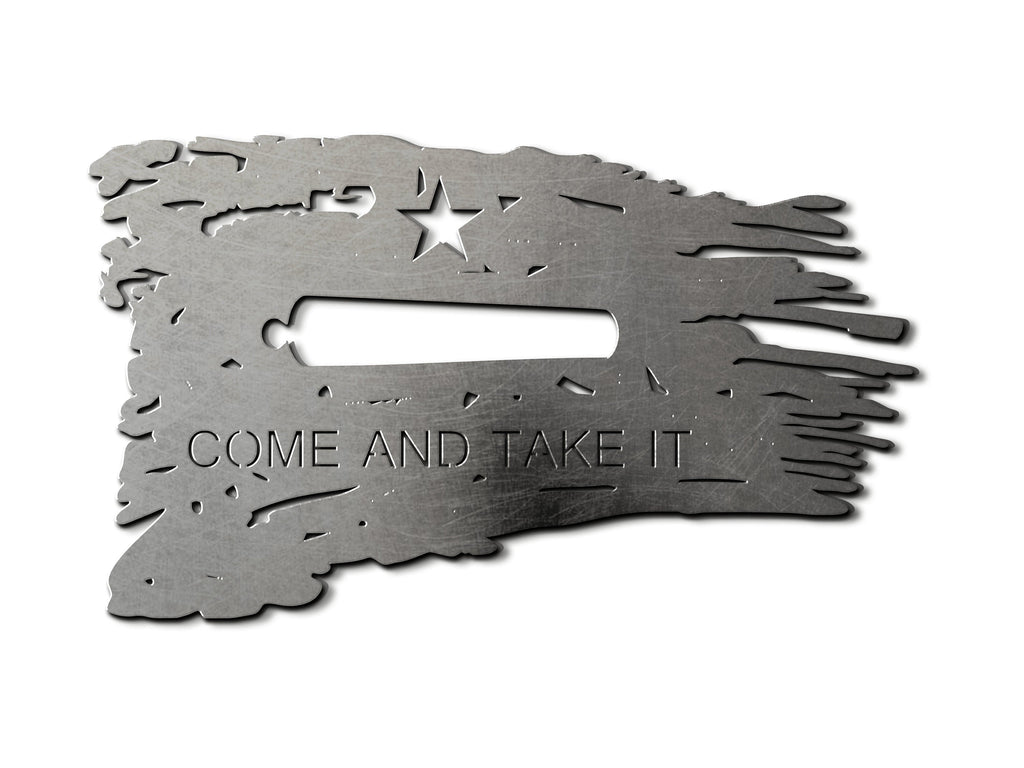 Come and Take It Tattered Metal Flag - Custom Gun Wall Art 24 Inch