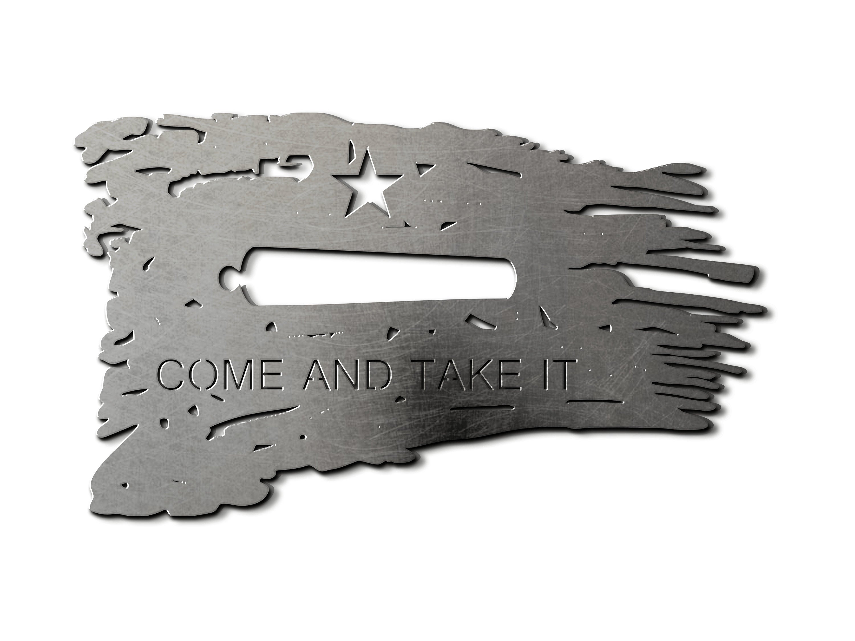 Come and Take It Tattered Metal Flag - Custom Gun Wall Art 24 Inch