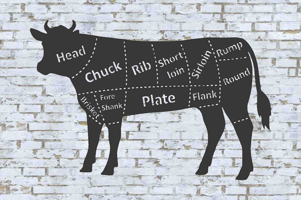 Cow Butcher Shop Sign, Steer, Beef Meat Chart, Beef Butcher Diagram, Beef Meat Cuts, Wall Art Metal Sign