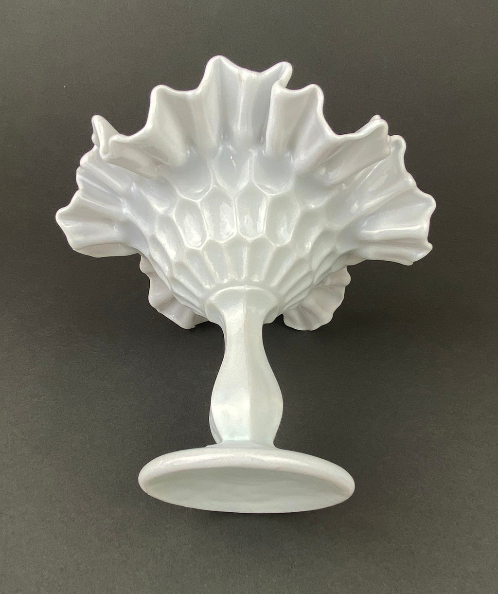 Vintage Milk Glass Candy Dish, Ruffled Edge Footed Bowl