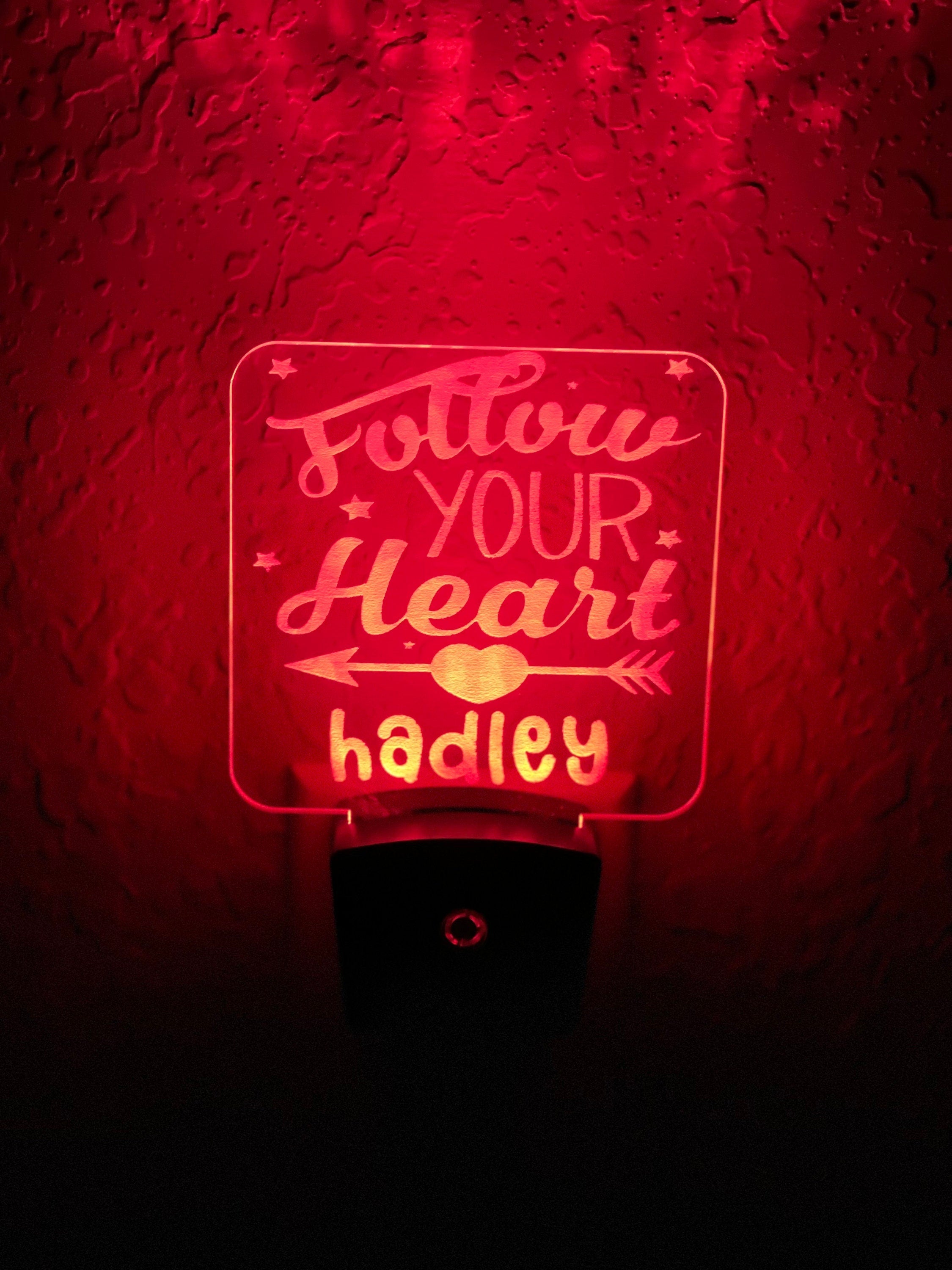 Personalized LED Follow Your Heart Night Light | 7 Color Changing | Plug in Night Light | Name Light | Children's Night Light | Kids Light